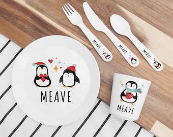 Personalised Children's Winter Penguin Dinner Set