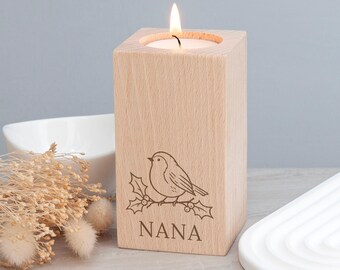 Personalised Robin Wooden Tealight Holder