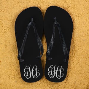 Monogrammed Black Flip Flops