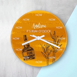 Personalised Rum O'Clock Glass Wall Clock