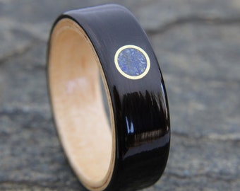 Ebony & Maple Bentwood Ring Lapis Lazuli and Brass Inlay