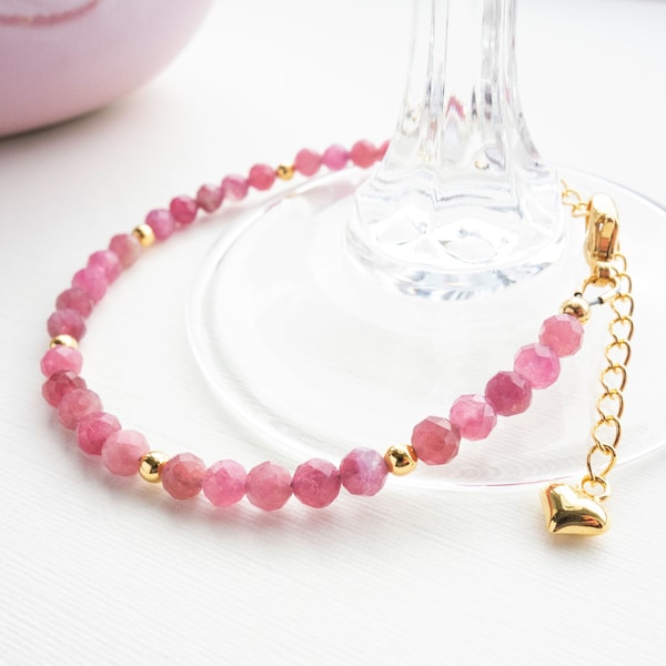 Pink Tourmaline Bracelet  |  925 Sterling Silver, Gold Plated  |  October Birthstone  |  Handmade Jewellery  |  Semi-Precious Gemstones