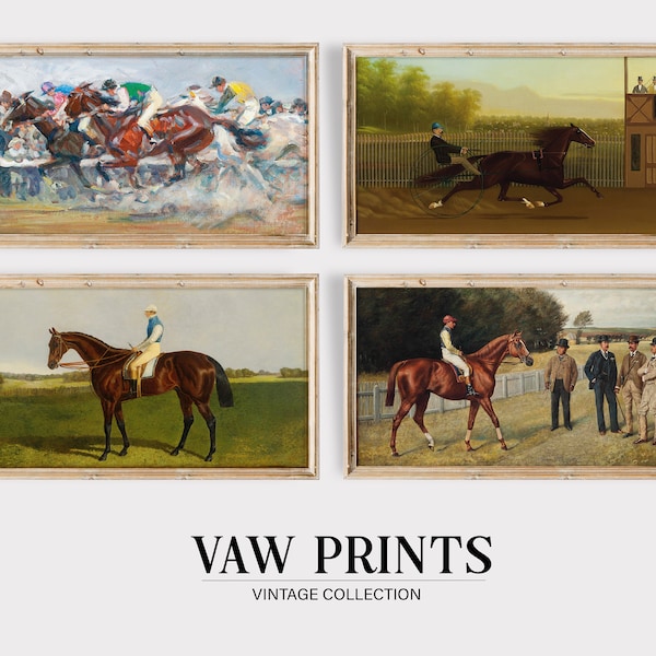 Horse Racing Bundle,Samsung Frame TV Art, Set of 4, Print for TV, Frame, Vintage Paintings, Animal Art Painting On Canvas, Instant Download