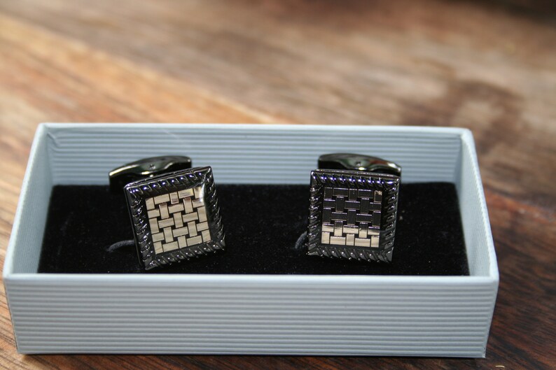 Gun Metal Cufflinks Silver cufflinks Gun Metal and Silver Square Cufflinks Square cufflinks