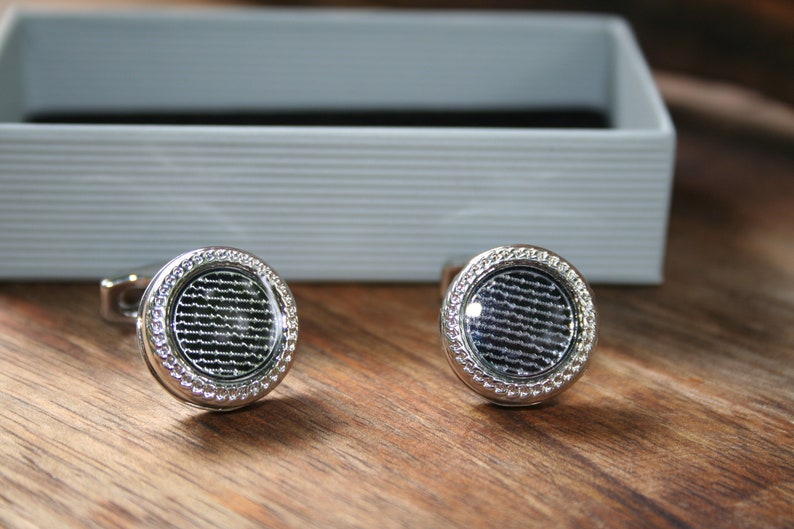Silver cufflinks Round cufflinks Silver and Gun Metal Round Cufflinks Gun Metal Cufflinks