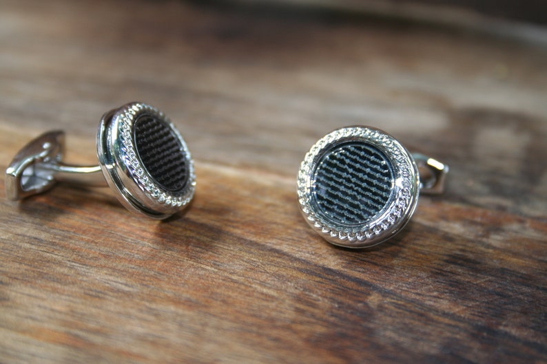 Silver cufflinks Round cufflinks Silver and Gun Metal Round Cufflinks Gun Metal Cufflinks