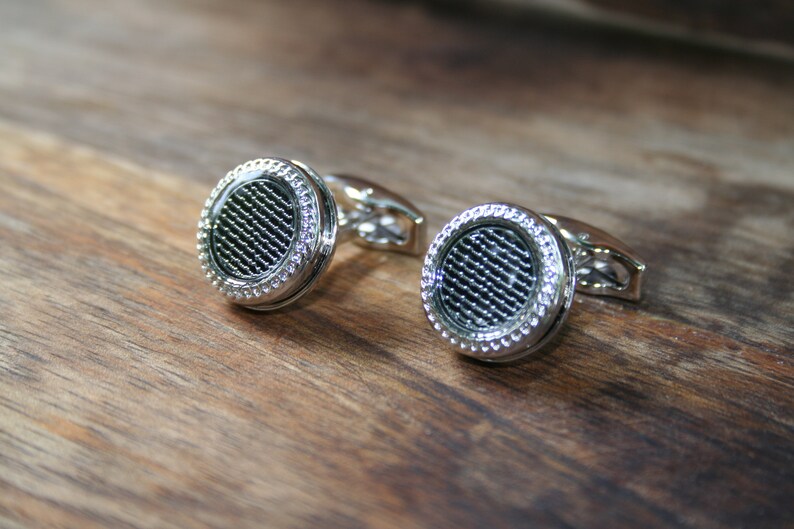 Silver cufflinks Round cufflinks Silver and Gun Metal Round Cufflinks Gun Metal Cufflinks
