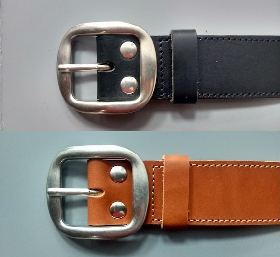 Large Belts - ROUND Brass Buckle Brushed Nickel Finish - Etsy