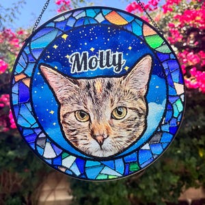 Custom Stained Glass Suncatcher for Pet Lovers, Pet Memorial, Outdoor Decor, Custom Pet Portrait, Pet Loss Gifts, Best Friend&#39;s Gifts