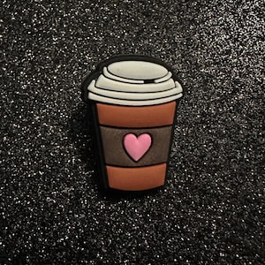 Coffee Cup Pink Heart Shoe Charm