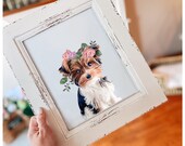 Floral pet portrait (digital) Custom Pet Portrait, Pet Memorial, Pet Gift, New Pet Gift, Dog mom, Dog lover