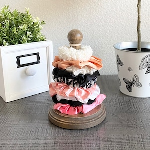 Wood Scrunchie Holder Hair Accessory Organizer Display Stand Storage Solution Bathroom Vanity Rustic Decor Bedroom Teen Girl Gift Birthday