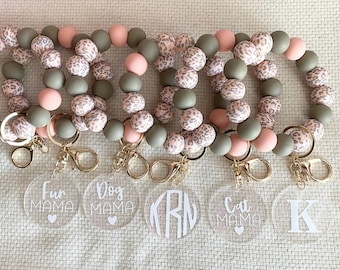 Cheetah Silicone Beaded Keychain Wristlet Personalized New Driver Gift Key Holder Accessory Pink Cheetah Print Design Stylish Bangle