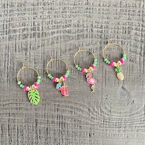 Beach Wine Glass Charms| Wine Tags Vacation Set| Summer Vacation Gifts| Tropical Theme Decor| Beach Gifts| Cruise Gifts