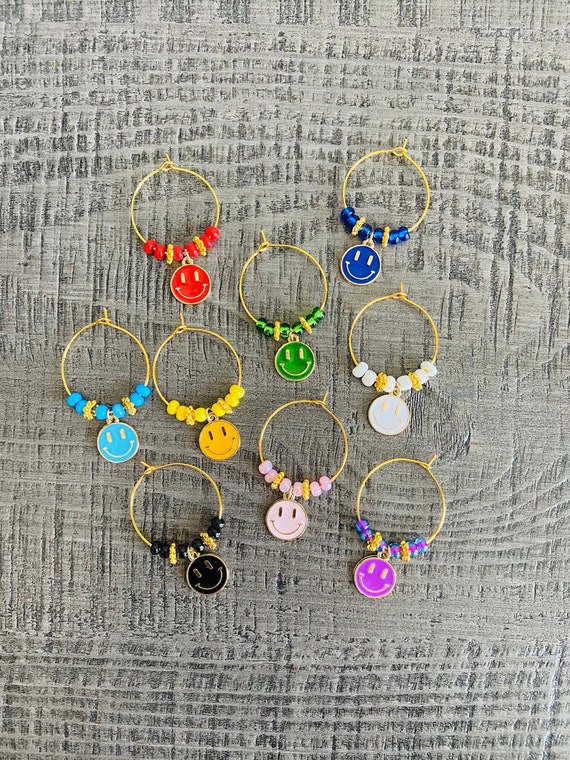Wine Glass Charms Wine Charms Smiley Face Set Wine Charm Rings Wine Lover  Giftsparty Favors Party Gifts Wine Charm Set for Her 