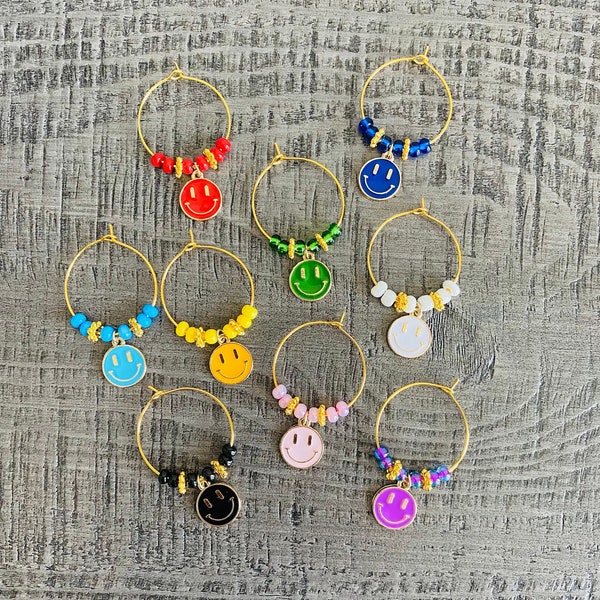 Wine Glass Charms| Wine Charms Smiley Face Set| Wine Charm Rings| Wine Lover Gifts|Party Favors| Party Gifts| Wine Charm Set for Her