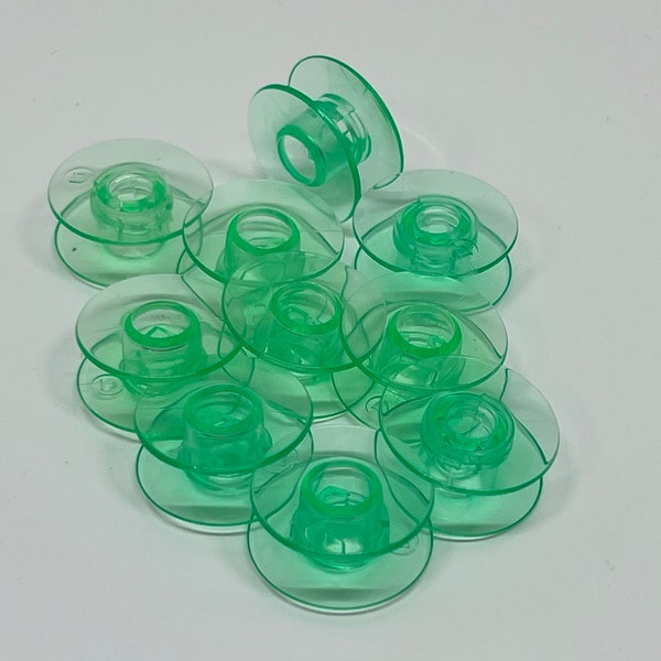 Viking Sewing Machine Bobbins (10 pieces) Green Plastic 4125615-45, 4123078, prelude, freesia, ruby, Romeo, sapphire, opal, lily, 4123078T