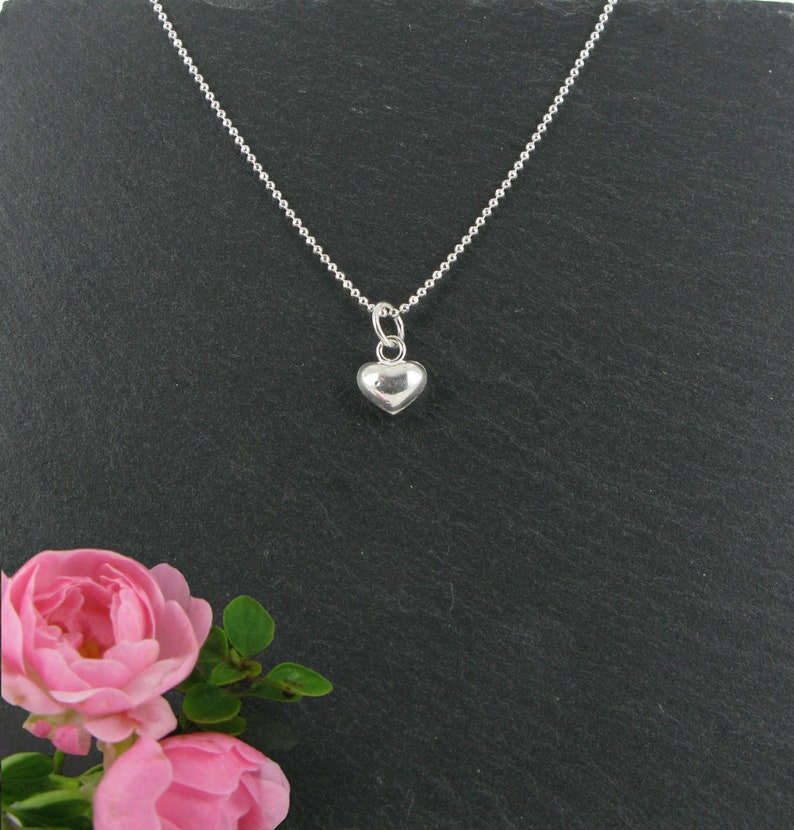 Small Necklaces Dainty Silver Heart Necklace Puff Heart Sterling Silver Necklace Silver Heart Necklace Delicate Charm Heart Jewellery