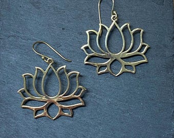 Brass Lotus Earrings, Brass Earrings, Flower Earrings, Brass Earrings, Summer Earrings, Statement Earrings