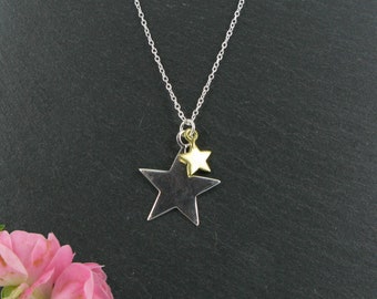 Silver and Brass Star Necklace, Celestial Jewellery, Star Necklace, Star Jewellery, Silver Star Necklace,