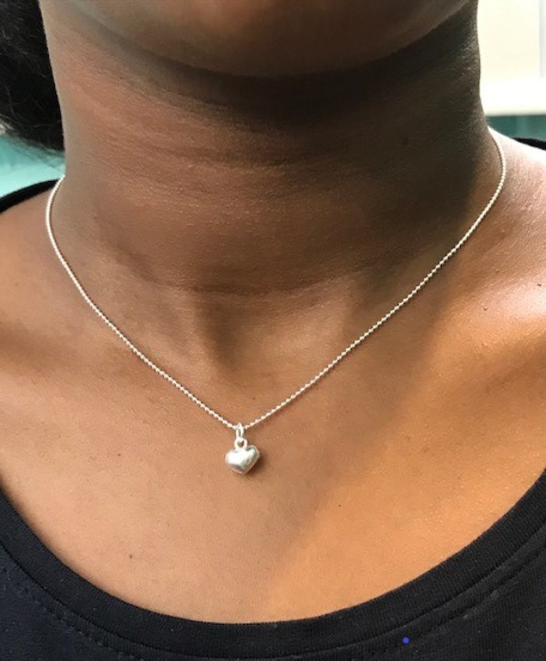 Small Necklaces Dainty Silver Heart Necklace Puff Heart Sterling Silver Necklace Silver Heart Necklace Delicate Charm Heart Jewellery