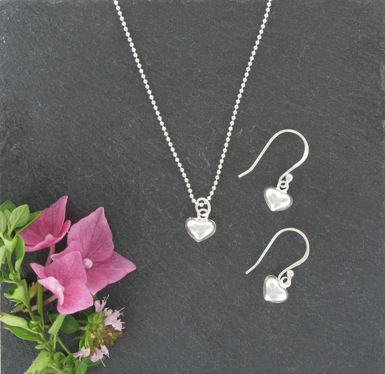 Small Necklaces Dainty Silver Heart Necklace Puff Heart Sterling Silver Necklace Silver Heart Necklace Delicate Charm Heart Jewellery