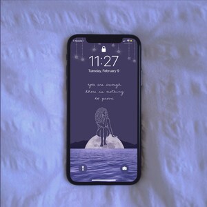 Phone Wallpaper Lockscreen Art &quot;You Are Enough&quot; | Self Love Goddess on Moon in Water