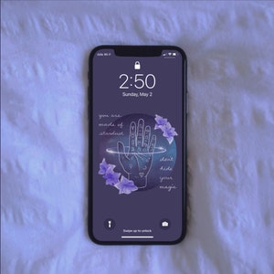 Phone Wallpaper Lockscreen Art &quot;Stardust Soul&quot; | Palmistry Hand with Astrology Symbols and Flowers