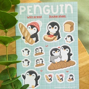 Hoja de pegatinas de pan de pingüino | hoja de pegatinas | pegatina de planificador | lindo embalaje | calcomanía