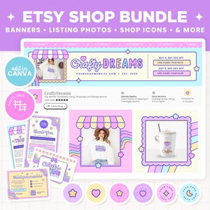 Etsy Shop Banner Templates, Purple Pink Blue Bright Colors Editable Etsy Branding Kit Template Canva Banner Templates Etsy Shop Design - CTD