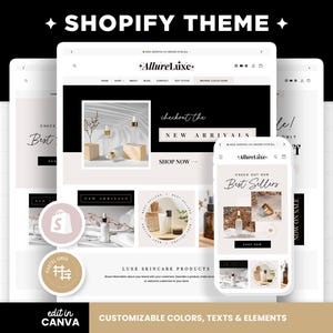 Shopify Theme Black and Pink Elegant Minimalist, Shopify Template, Editable Canva Banners Boutique Theme for Skincare Minimal Simple - ALX