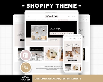Shopify Theme Black and Pink Elegant Minimalist, Shopify Template, Editable Canva Banners Boutique Theme for Skincare Minimal Simple - ALX