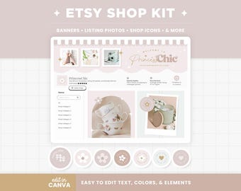 Etsy Shop Banner Templates Blush Pink Chic Mint Green Editable Etsy Branding Kit Canva Banner Templates Etsy Shop Design Bundles - PCH