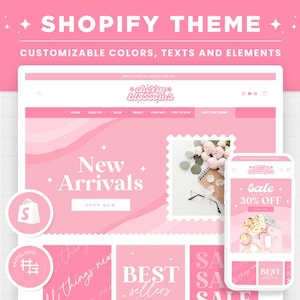 Pinkes Shopware Theme, Shopify 2.0, bearbeitbare Canva Banner, Kirschblüten Sakura Boutique, feminin, ästhetisches Design - CBS