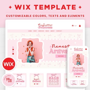 Plantilla de Wix Coquette Pink Red Bows: lindo tema para sitio web de Wix, plantillas de diseño de tienda personalizables y editables de Canva, diseño de tema de Wix - CQP