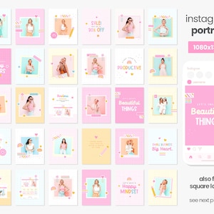 Instagram Posts Template Pastel Groovy Rainbow Colors Bundle in Square ...