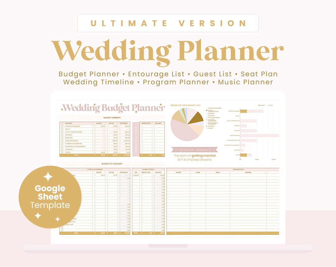 ULTIMATE Wedding Budget Planner, Checklist, Entourage or Bridal