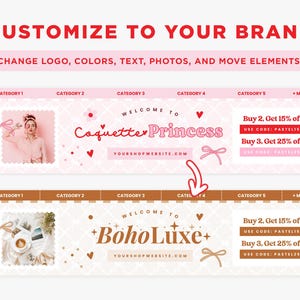 Etsy Shop Banner Templates, Coquette Pink Red Bows Hearts Valentines Etsy Branding Kit Template Editable Canva Banner Etsy Bundles - CQP image 6