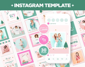 Instagram Posts Template Holiday Christmas Colors Bundle in Square Portrait Story Canva Editable Rainbow Cute Social Media Template - HHL