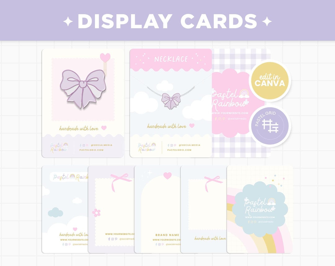 Editable Backing Paper Display Cards Editable Canva Template Pastel Rainbow Blue Pink ...