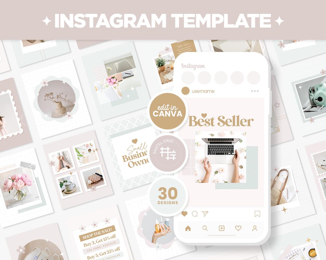 Instagram Posts Template Blush Pink Mint Green Bundle in Square ...