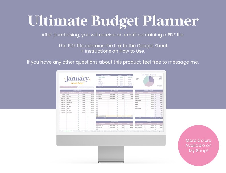 Purple Budget Spreadsheet Extended Digital Budget Planner Etsy