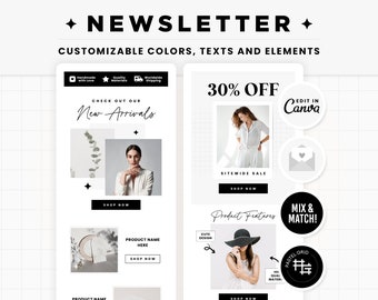 Email Templates Newsletter Design Editable in Canva, Email Banners and Headers in Black and White Minimalist Simple Newsletter Template WLX