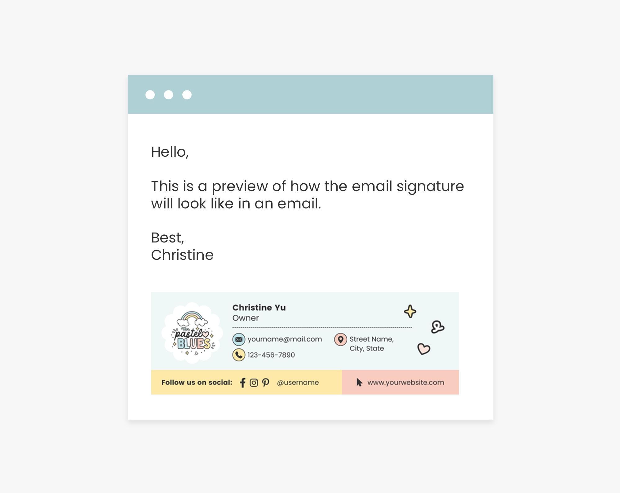 Email Signature Template Editable in Canva, Pastel Blue Bright Rainbow ...