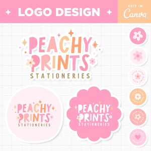 Editable Logo in Peach Pink Orange Bright Colors Aesthetic Logo Design Customizable Colors Branding Logo Boutique Shop Small Business Logo
