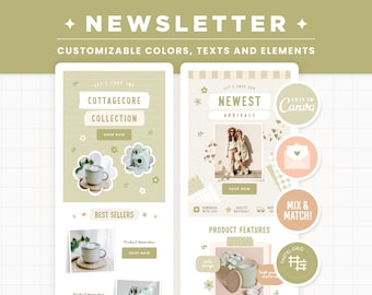 Newsletter Design Editable in Canva, Cottagecore Aesthetic Customizable Email Templates for Klaviyo Mailchimp Flodesk Active Campaign - CDR
