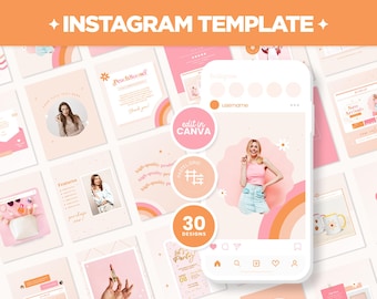 Instagram Posts Template Bundle in Square, Portrait, and Stories in Peach Sunset - Canva Editable Social Media Templates - PSS