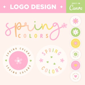 Editable Logo in Pink Green Orange Spring Bright Floral Colors Aesthetic Customizable Colors Branding Logo Boutique Shop Small Business Logo