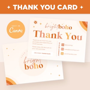 Dankeskarten-Vorlage Bearbeitbar in Canva, Boho Beige Regenbogen Ästhetik Anpassbares Dankeskarten-Design - BBH