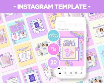 Instagram Posts Template Bundle in Square, Portrait, and Stories in Purple Pink Blue Colors - Canva Editable Social Media Templates - CTD